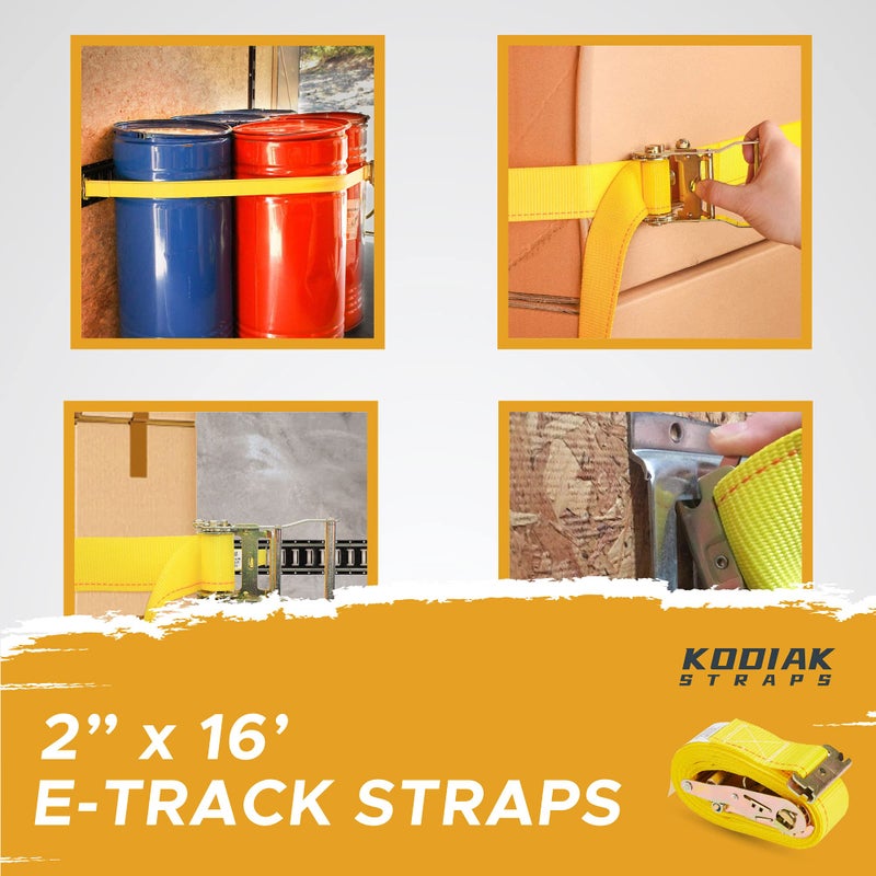 KODIAK STRAPS 6 Pack E-Track Ratchet Straps 2"" x 16' x 4 400 lbs Strength for Cargo Tie Down in Enclosed Trailer & Van by KODIAK STRAPS - Image 4